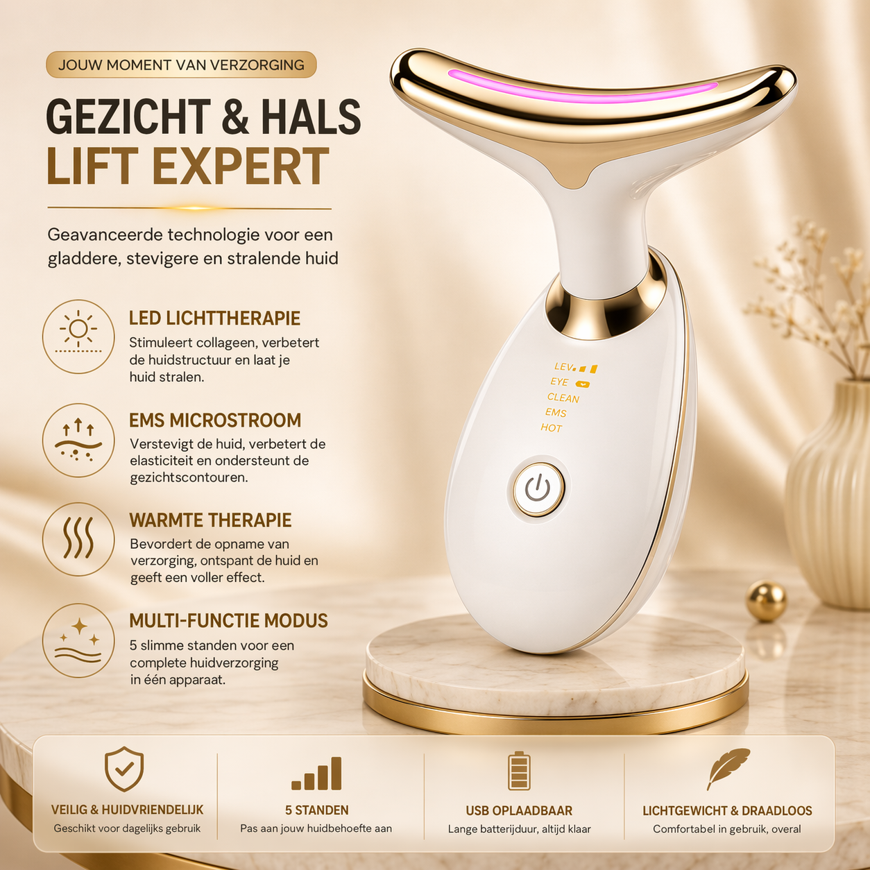 EMS Roodlicht Gezichts- & Halslift – Anti-Rimpel & Huidversteviger