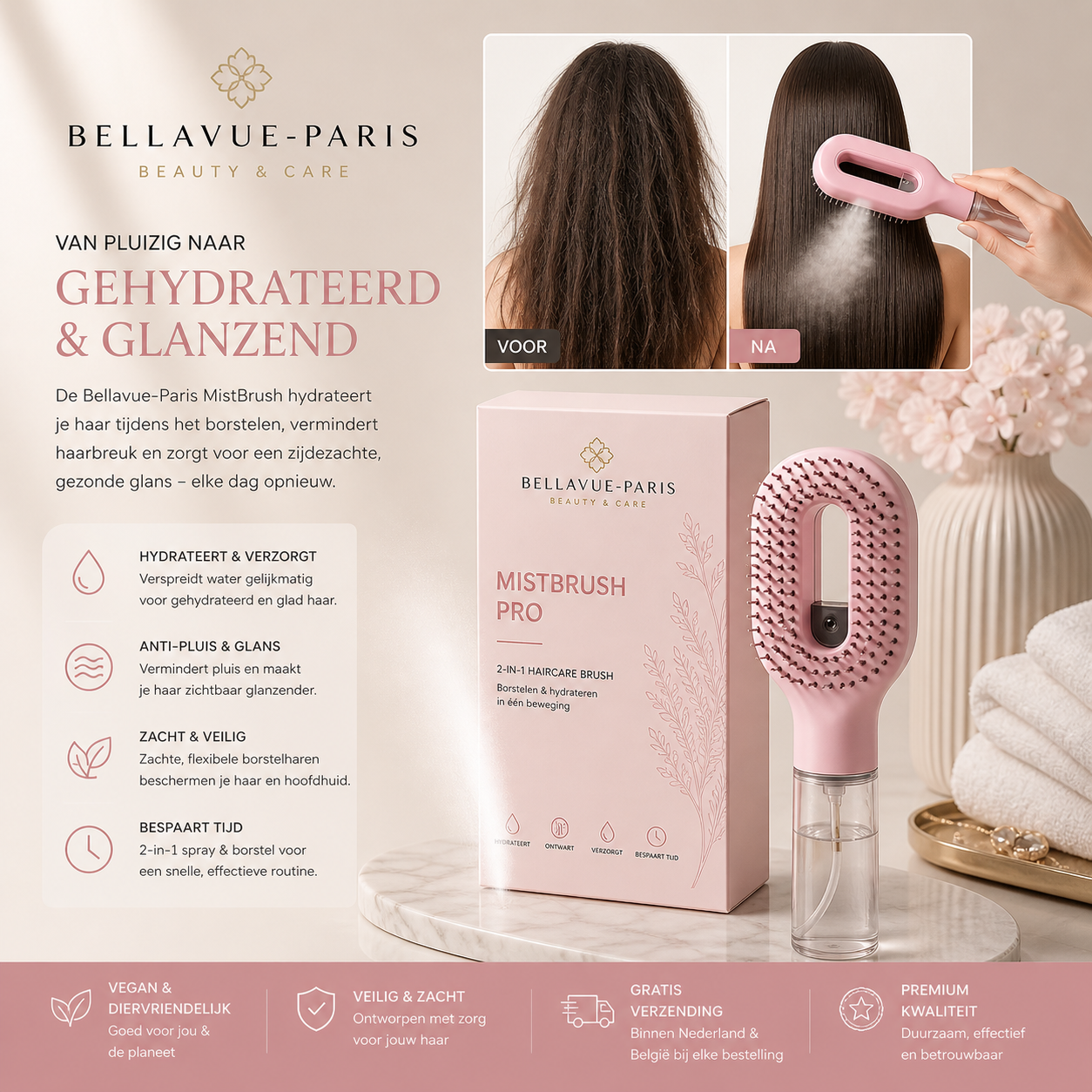 Bellavue-Paris MistBrush Pro – Nooit meer klitten in 5 seconden!